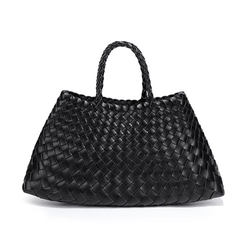 Solid Color Large-capacity Mother and Child Handbag, Pure Hand-woven Women's Bag, Retro and Trendy Vegetable Basket Tote Bag