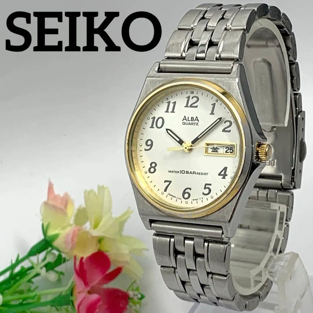 270 [Battery replaced and cleaned] Working item SEIKO Men s Watch Seiko ALBA Silver Gold GOLD Calendar Quartz Popular