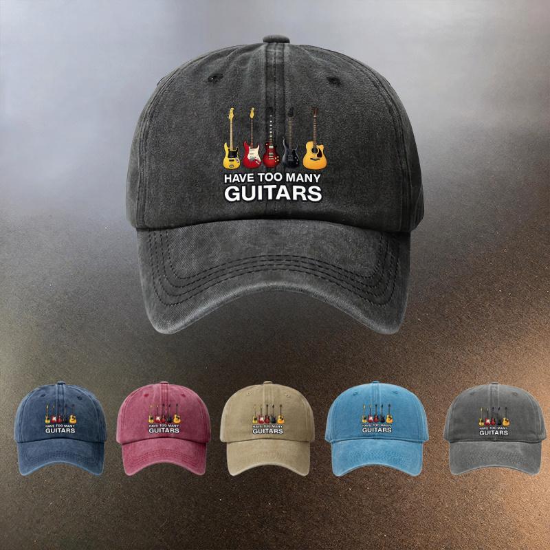 A Washed Hat Emblazoned with GUITARS A Sunshading Baseball Cap for Daily Outings a Musthave for Fashionable Couples an Es