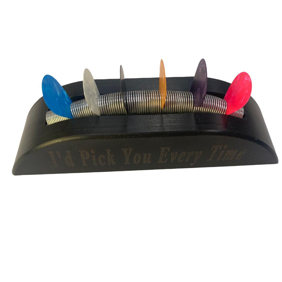 Japanese Style PVC Vinyl Guitar Pick Holder: Black Model Stand for Folk, Electric, Bass Guitars.