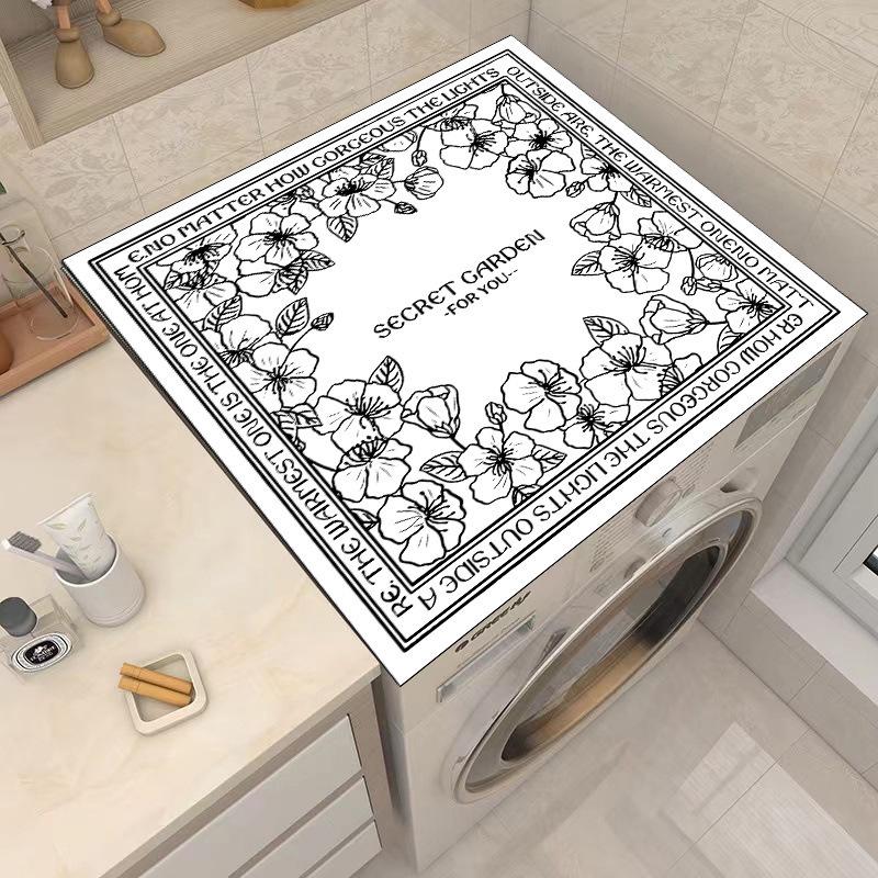 Floral Washing Machine Lid Mat: Quick-Dry, Absorbent, Easy-Clean, Non-Slip, Stain-Resistant Soft Pad