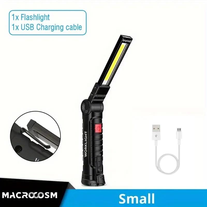 USB Rechargeable Camping LED Flashlight Work Light with Magnet and Hook IP64 Waterproof 5 Lighting Modes Suitable for Night Work