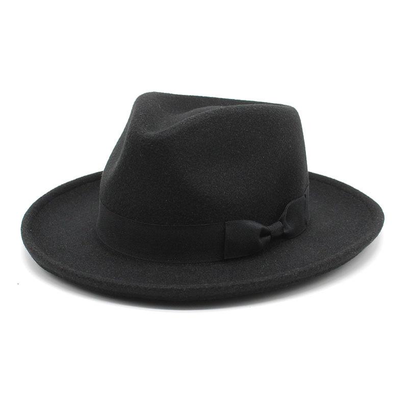 

Thickened Woolen Top Hat British Classic Bow Jazz Hat Wool Hat Big Eaves Hat Curled Hat M（56-58cm） чорний