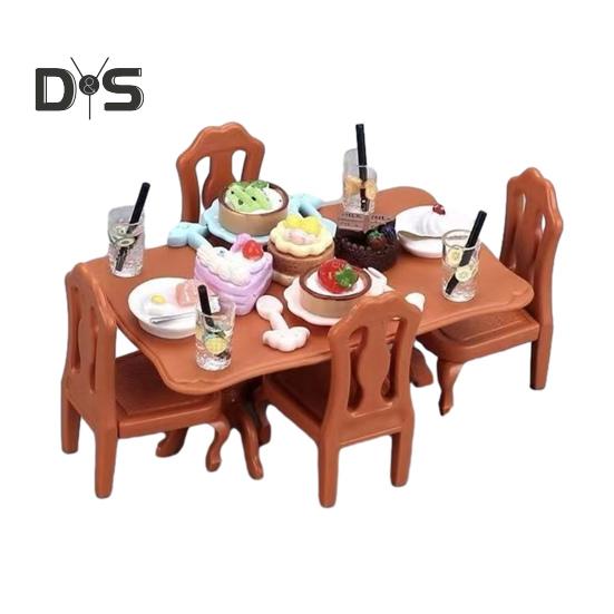 

Набор мебели для кукольного домика с моделью еды, деревянный цветной обеденный стол, стул, набор миниатюрных аксессуаров для кукольного домика, декор столовой, реквизит для фотосъемки 1 Set