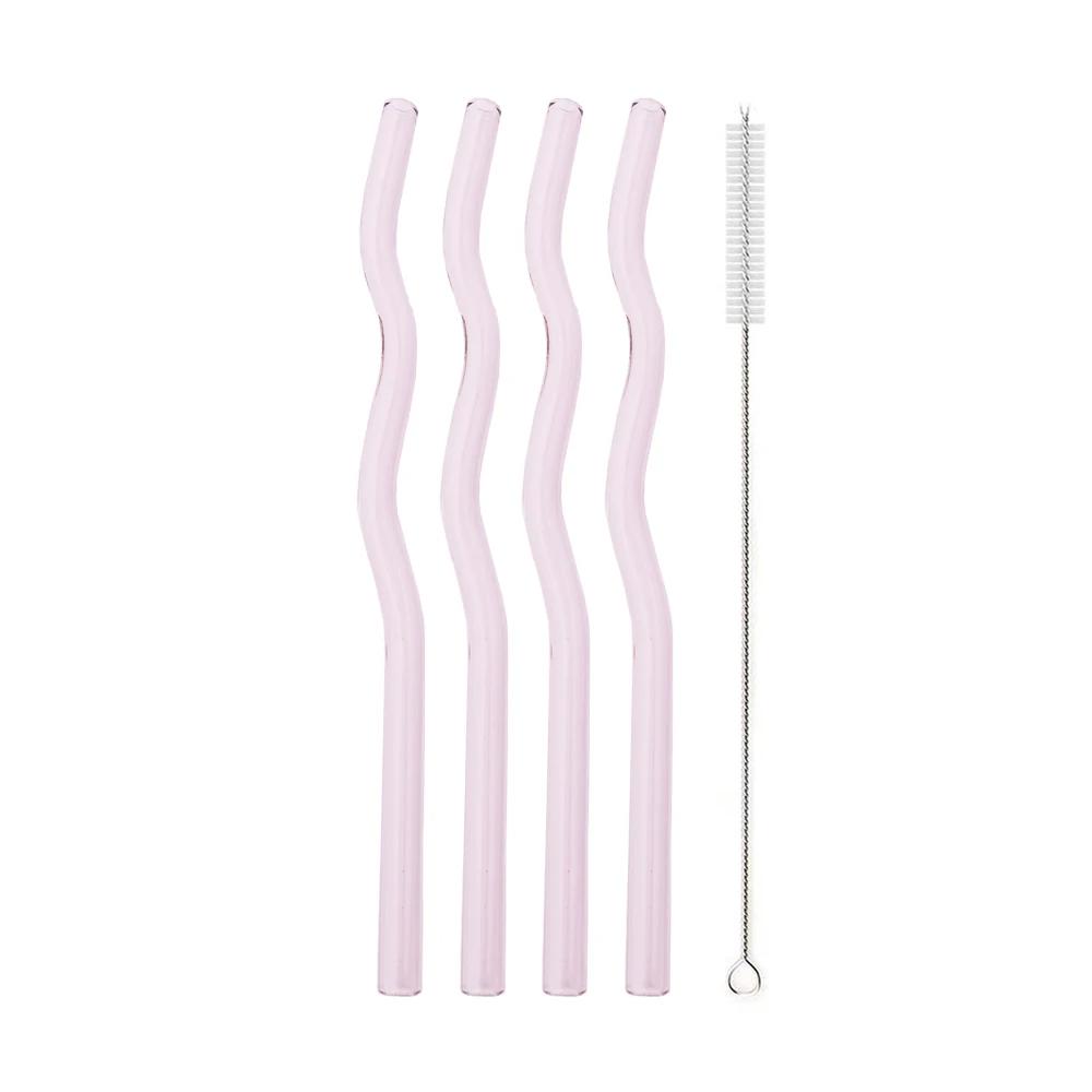 5Pcs/Set Glass Straws Wavy Reusable Drinking Straws Colorful Eco-friendly Straws for Drinks Coffee Milk Tea Straw Barware