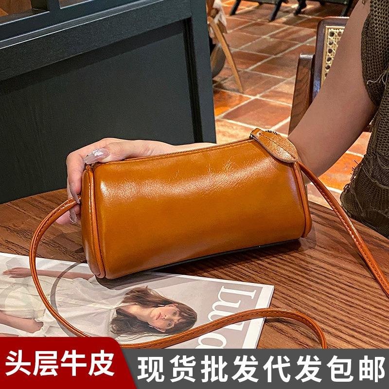 New Fashionable and Exquisite First-layer Cowhide Small Satchel Women, Genuine Leather Explosive One-shoulder Crossbody Small Bag