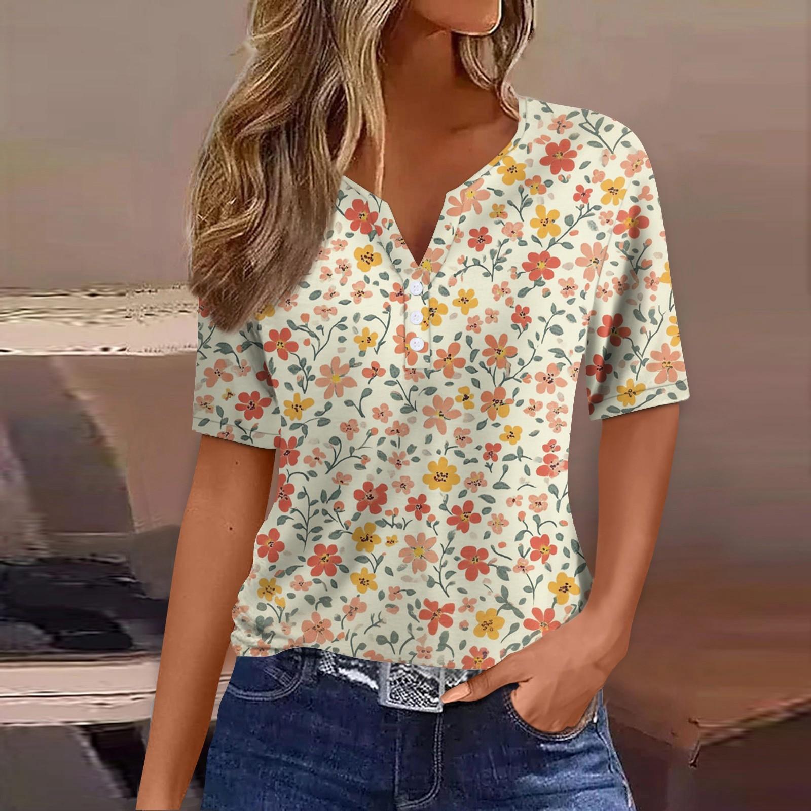 

Women s T Shirt Print Button Short Sleeve Daily Weekend Fashion Basic V- Neck Regular Top S верблюд