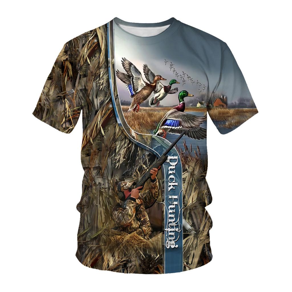 2026 new 3D digital printing duck hunting theme men's short-sleeved T-shirt outdoor leisure round neck breathable sports