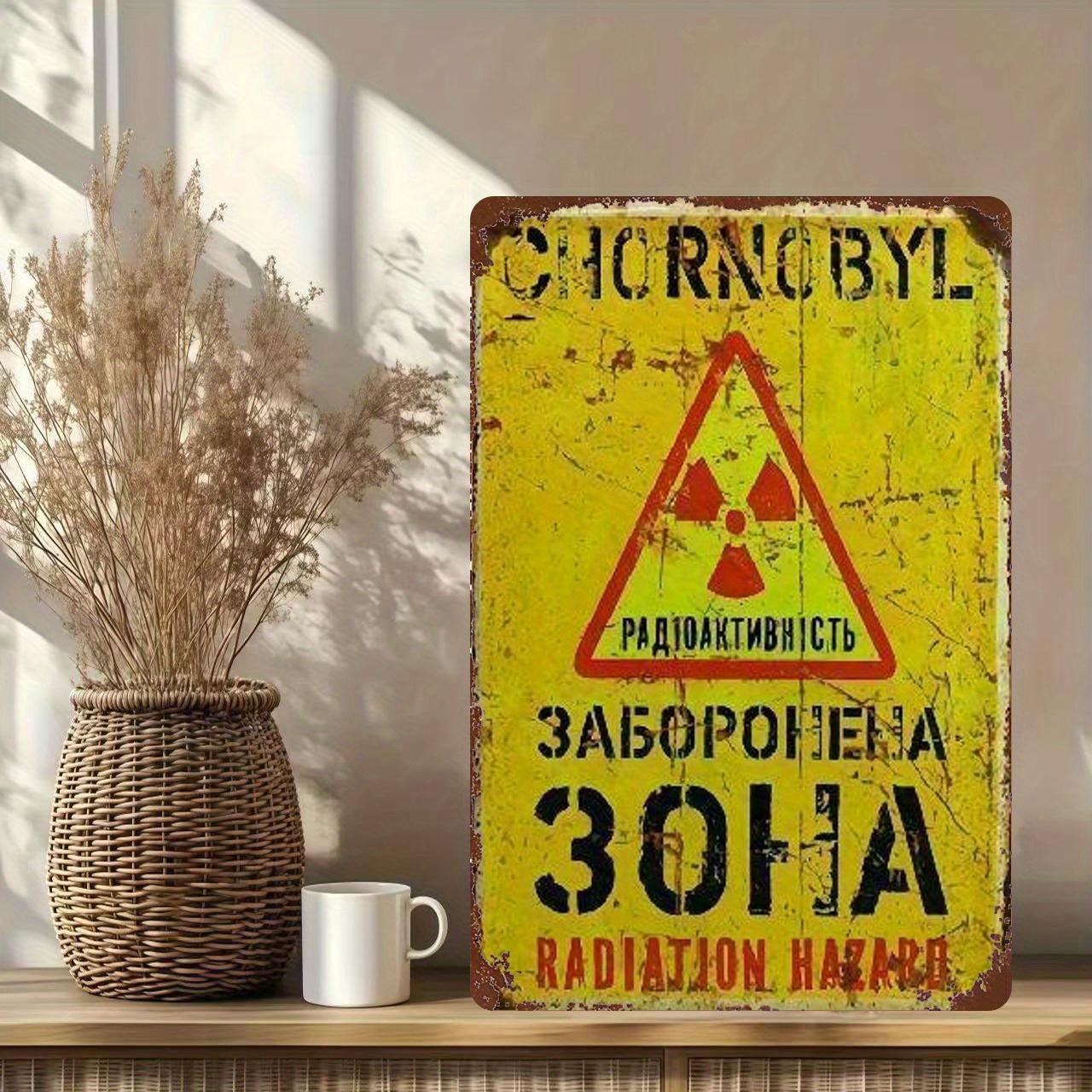 

Hisun Tin Sign Vintage Chernobyl Radiation Hazard Metal Tin Sign Retro Nuclear Warning Iron Painting Wall Art Rustic Atomic Energy Decorative 20x30cm