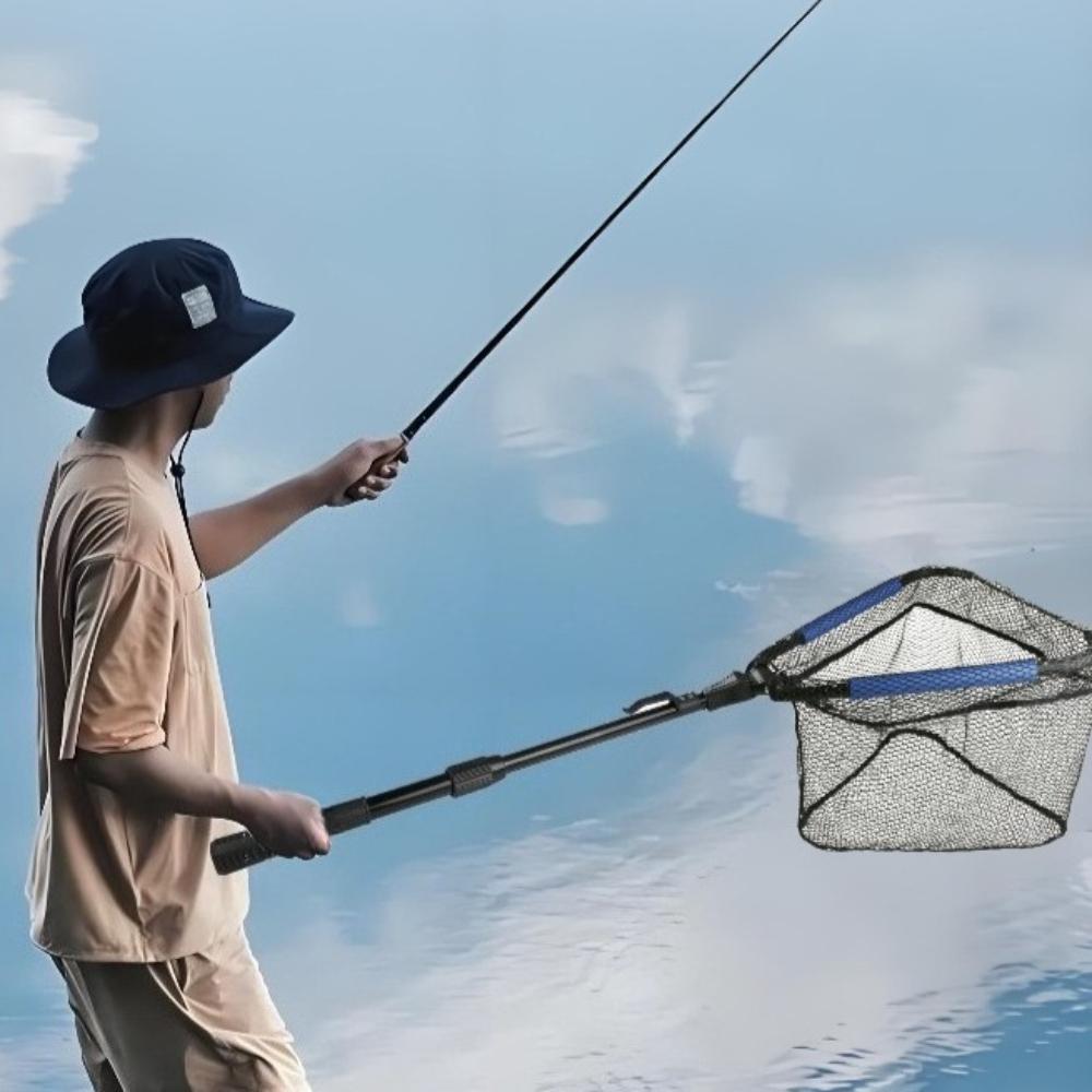 Folding Triangle Fishing Landing Net Telescopic Collapsible Extensible Handle Fishing Hand Net For Fish Carp Trout Catch Release
