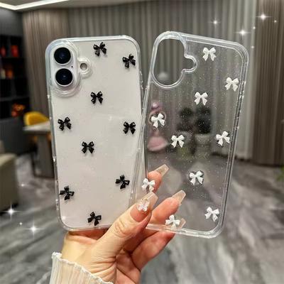 Mielas 3D kaspinėlis blizgučiais telefono dėklas iPhone 16 15 14 13 12 11 Pro Max Plus MiNi 2025 Korėjietiškas mergaitės minkštas viršelis epoksidinė skaidri kriauklė