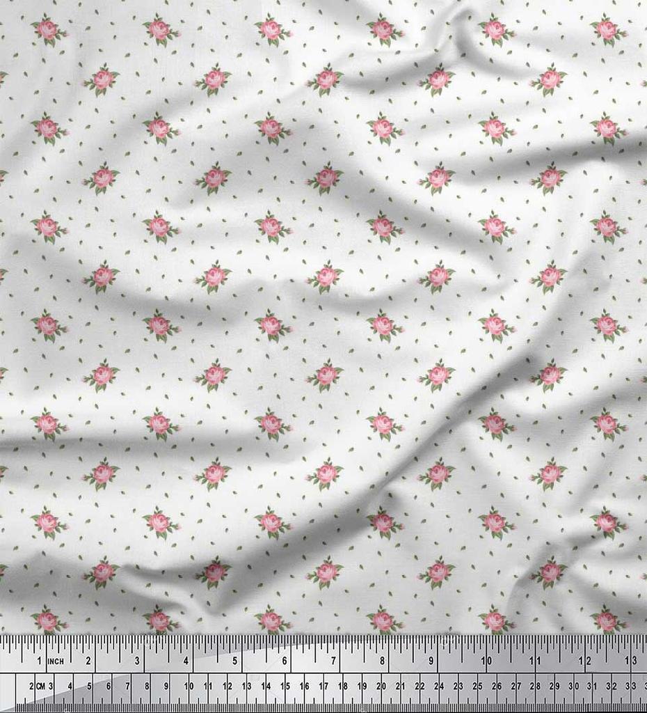 Soimoi Japan Crepe Satin Fabric Leaves & Rose Floral Printed Craft Fabric by the Metre 42 Inch