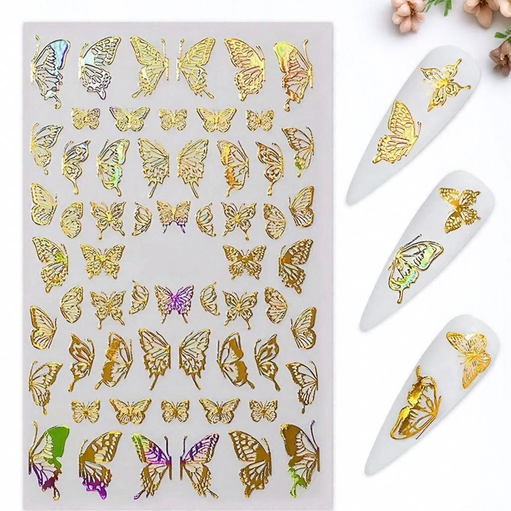 Holographic 3D Butterfly Nail Art Stickers Multi-Purpose Adhesive Sliders for Colorful DIY Nail Designs