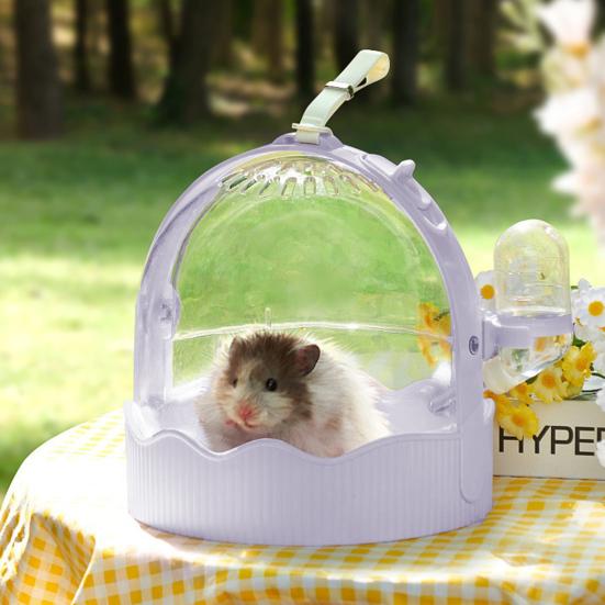 Hamster Carrier Cage Portable Small Pet Travel Case with Water Bottle Shoulder Strap Breathable Guinea Pig Outgoing Cage for Dwarf Hamster Chinchilla