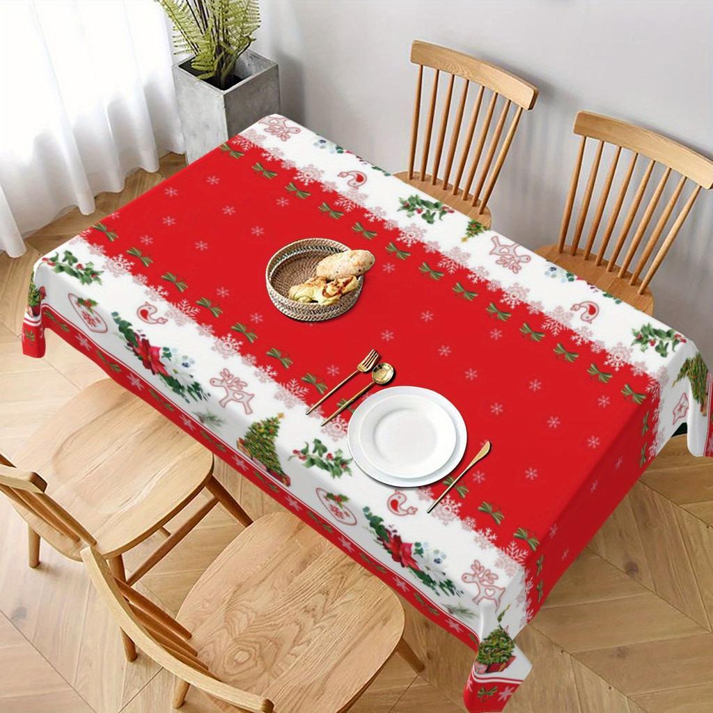 Christmas Red with Christmas Tree Rectangle Tablecloth Holiday Party Decor Waterproof Tablecloth for Table Christmas Decorations