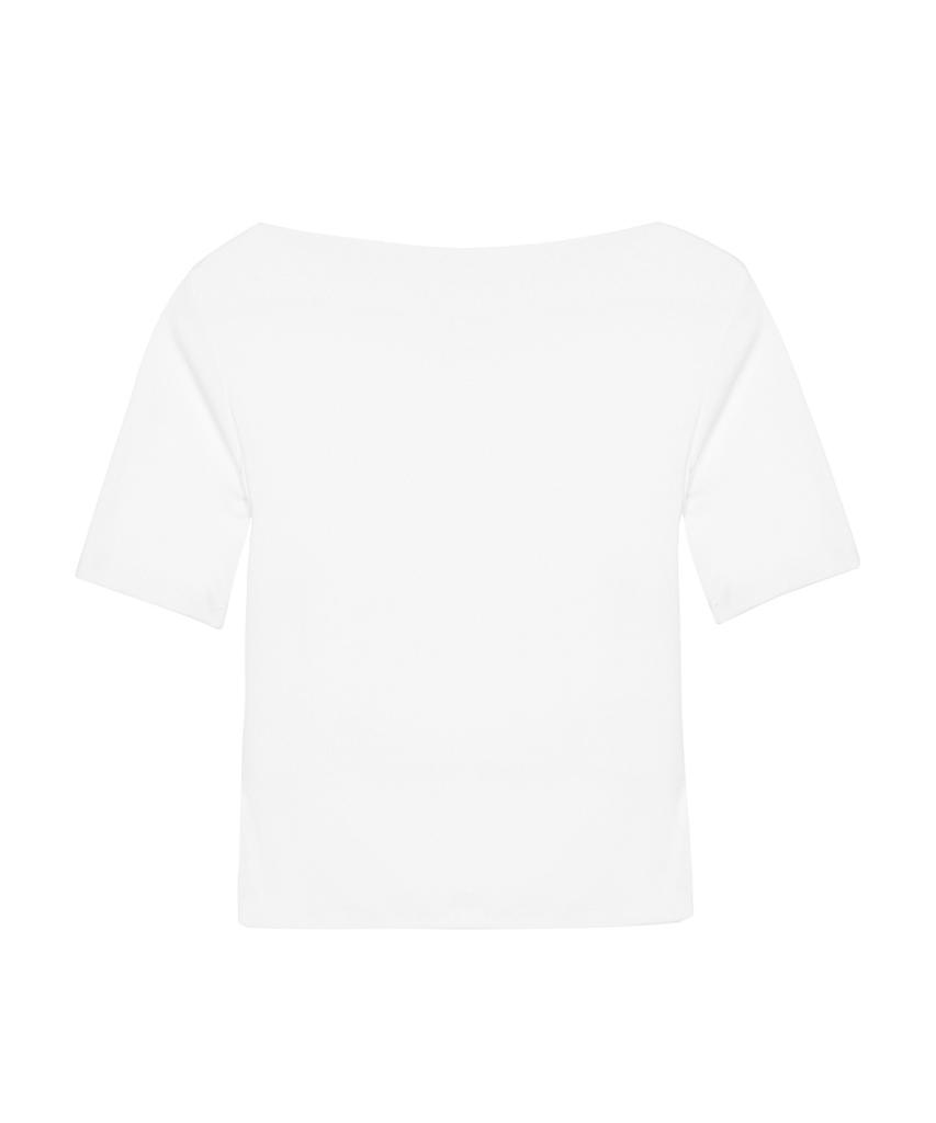 Nigaennikol Half Shirring Drape Boat Neck Top_White
