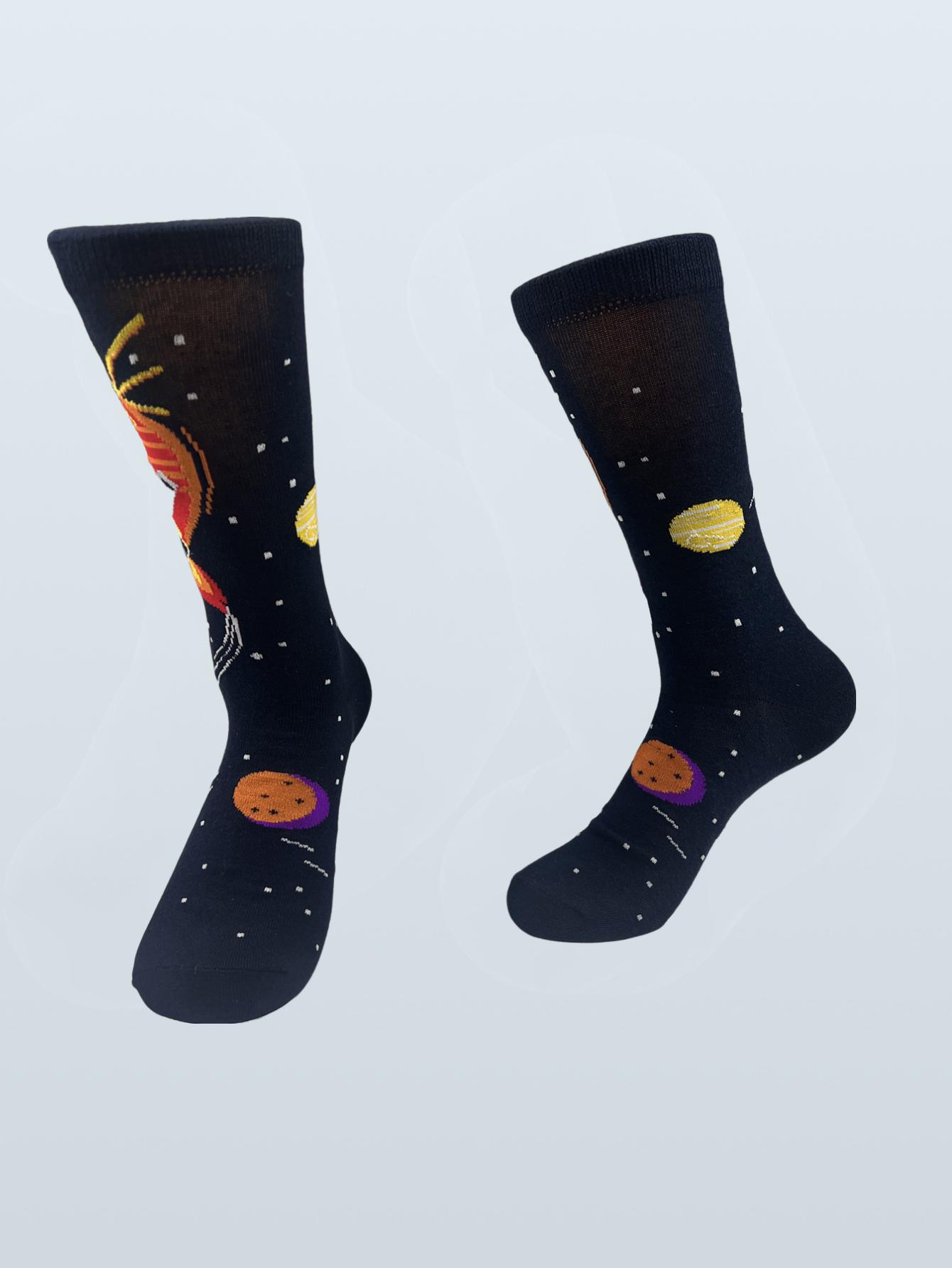 

1 пара Модные средней длины мужские хлопковые носки Хип-хоп Харадзюку Смешные носки Звезда Ракета Дирижабль Астронавт Скейтборд Веселые носки Eur(38-43)
