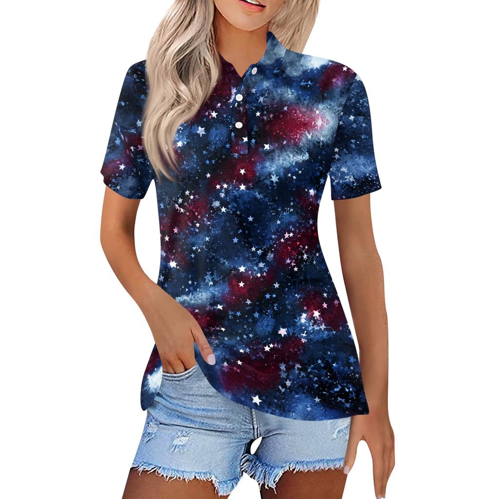 Women's Fashion Casual Lapel Short Sleeve Printed Shirt Women's Button Up Tops