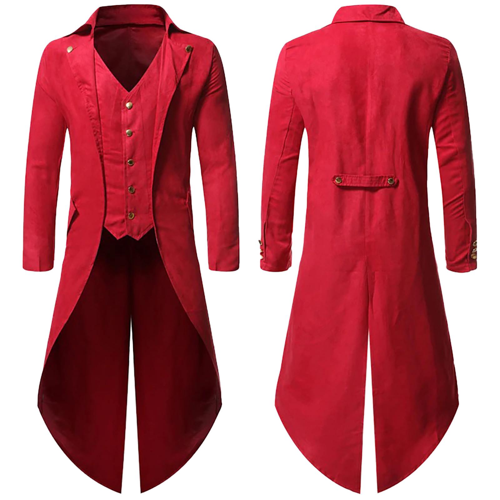 

Мужская женская унисекс готическая ветровка ретро смокинг литературное ретро пиратское пальто M красный