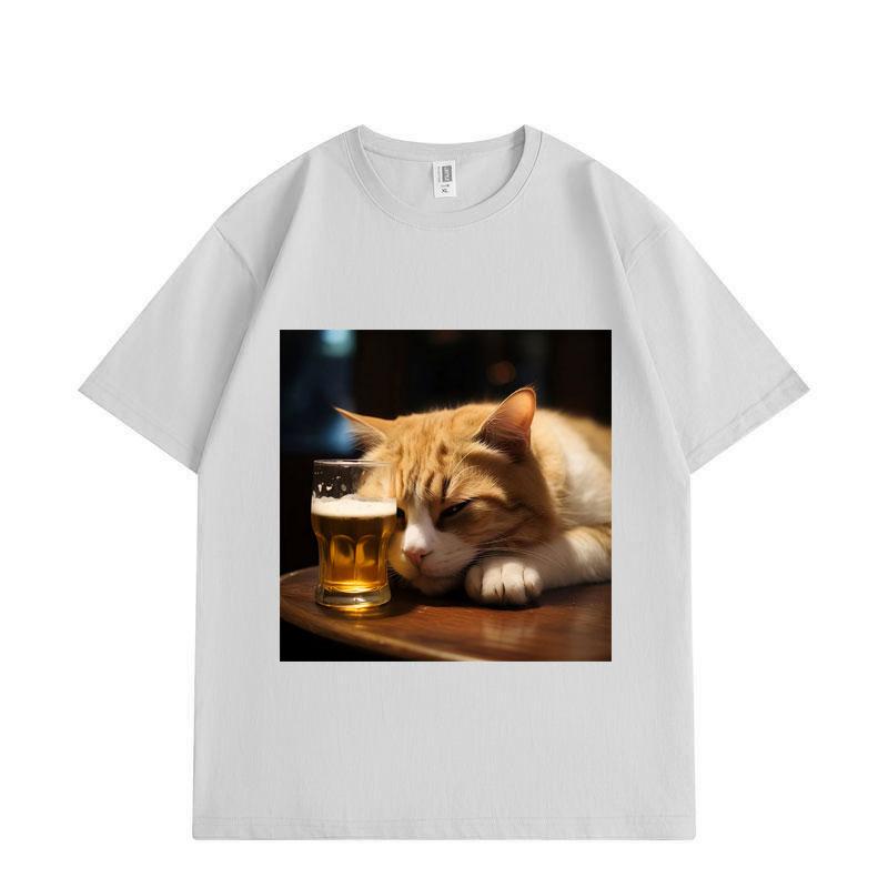 Funny Drunk Cat Meme Graphic T Shirts Men Women Clothing High Quality Fashion Oversized T-shirt Summer Cotton T-shirts