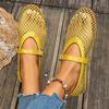 Plus Size Women Round Toe Fishnet Hollow Out Flat Sandals, New Spring Summer European Style Breathable Casual Sandals