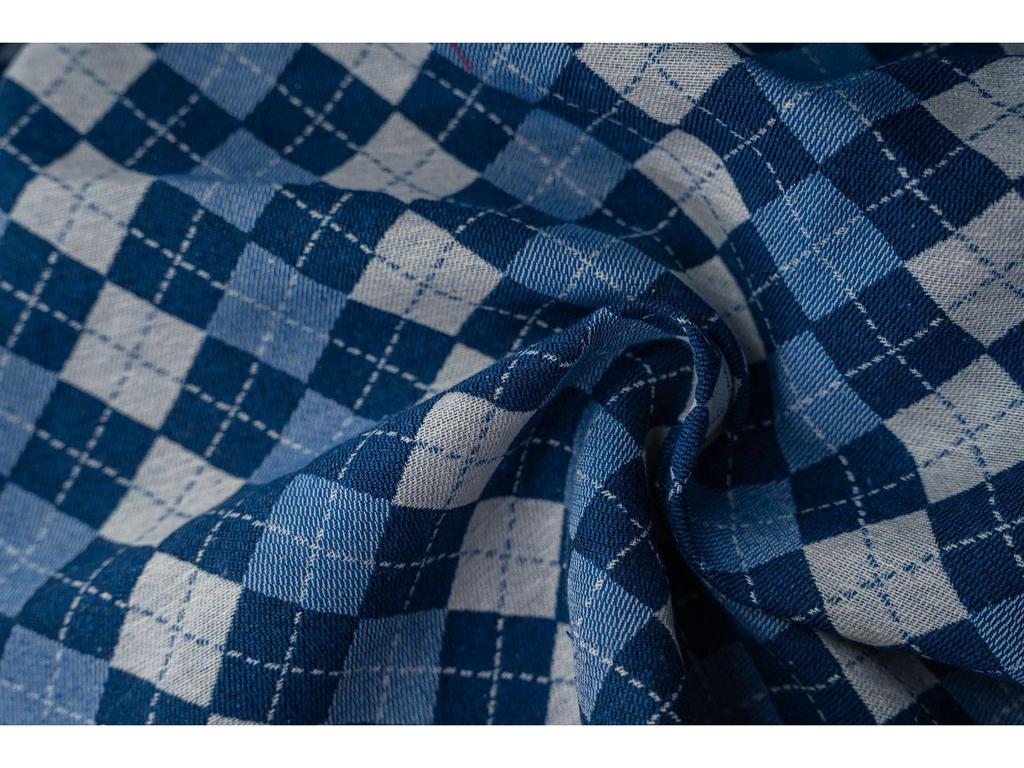 Yimanqiyun Blue French Grid Jacquard Semi-Blackout Bay Window Curtains