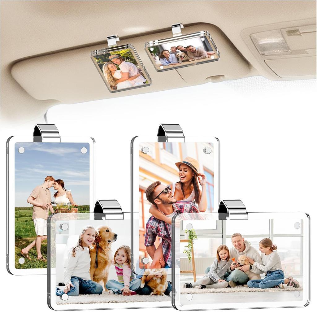 2/4/8 Stück Auto-Bildhalter, Acryl-Magnetischer Personalisierter Foto-Halter Autozubehör Auto-Foto-Halter Auto-Sonnenblenden-Clip, Personalisierter Auto-Bilderrahmen