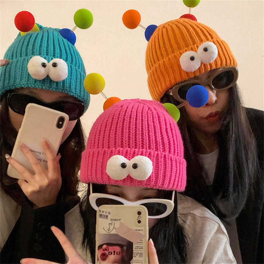 Big Eyes Woolen Hat Winter Warm Funny Short Thread Hip Hop Beanies Hat Women Men Boys Girls Elastic Knitted Skull Cap Headwear