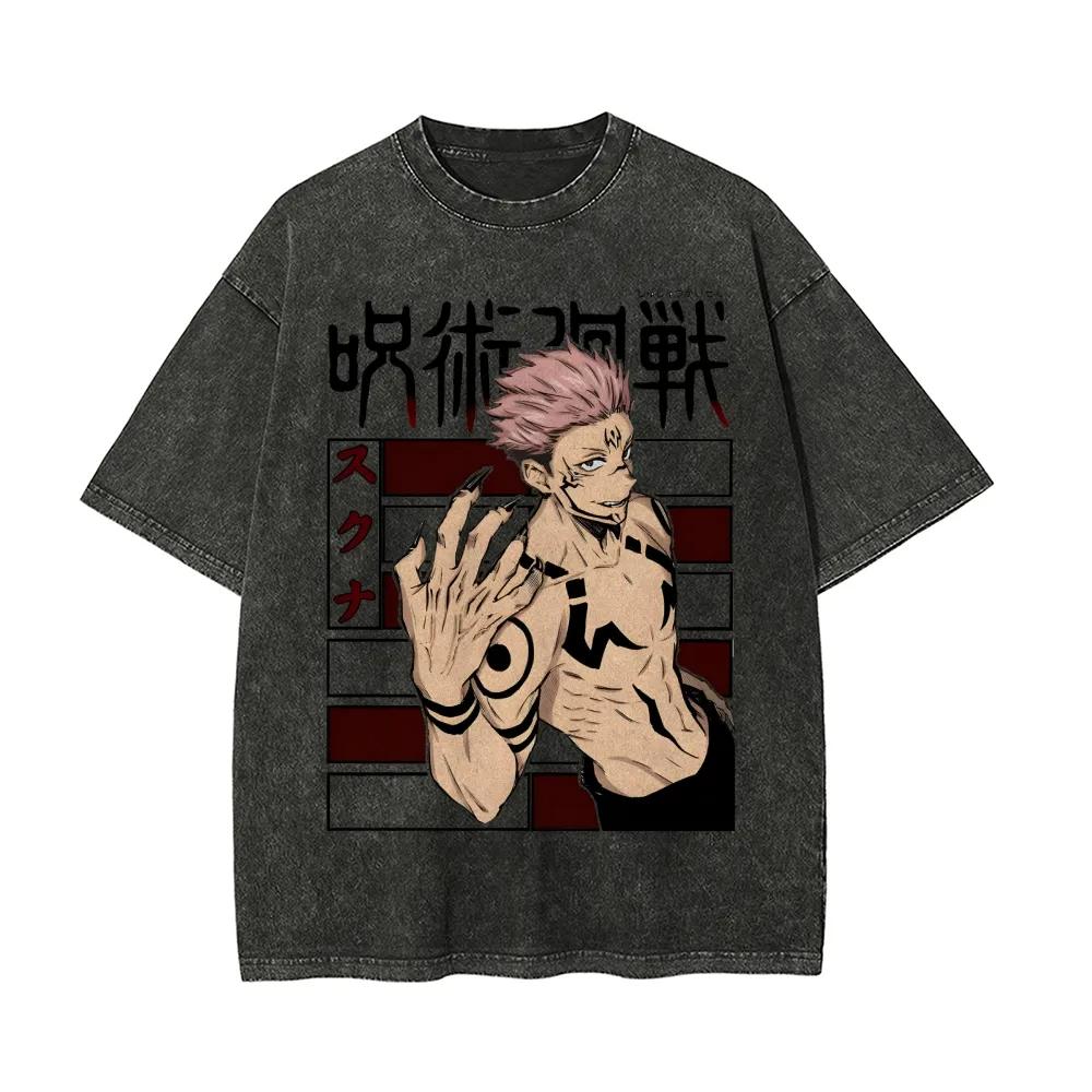 

Sukuna Jujutsu Kaisen Tshirt Vintage Washed Anime Graphic Tee Retro Harajuku Oversized Cotton Streetwear Hip Hop Men Clothing M