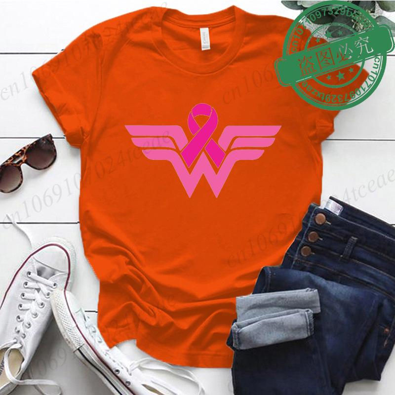 Summer Y2k Women Tshirt Cancer Ribbon Wonder Printed FeUnisex Clothing Short Sleeve Breast Cancer Awareness Tops Fighter Tees