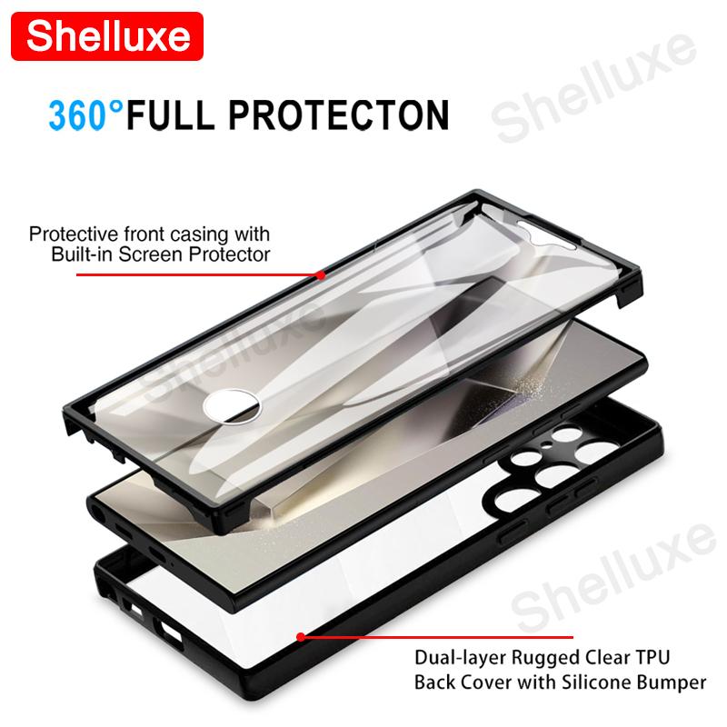 360 Full Body Front+Back Clear Case Shelluxe For Samsung Galaxy S25 S24 S23 Ultra S22 Plus S21 FE Silicone Double Sided Cover