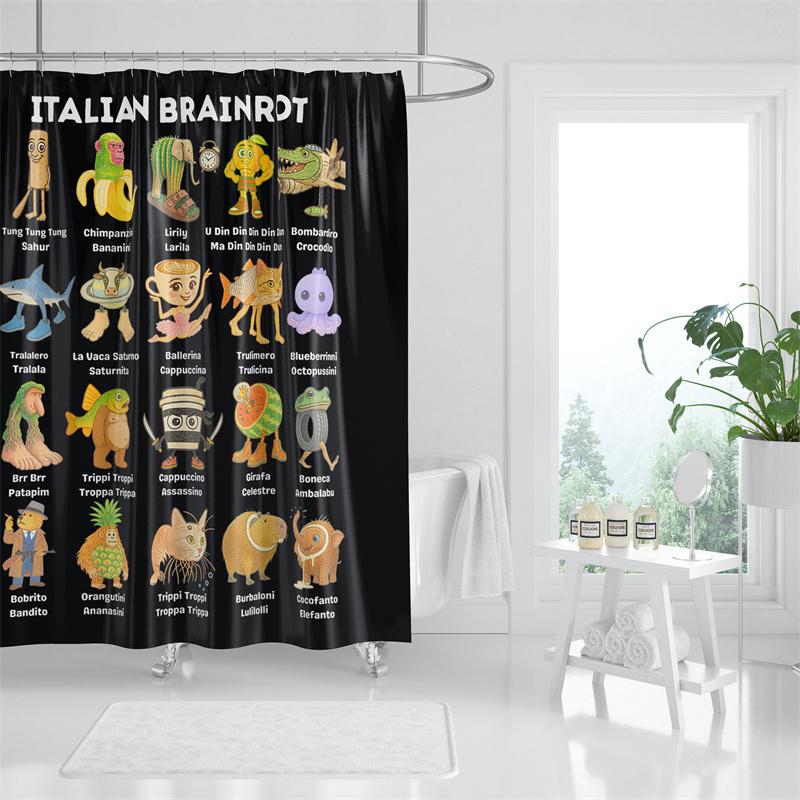 

Gaslight Gatekeep Girlboss Italian Brainrot Character Shower Curtain Set With Grommets And Hooks For Bathroom Decor W60H190(CM)-1 Pcs