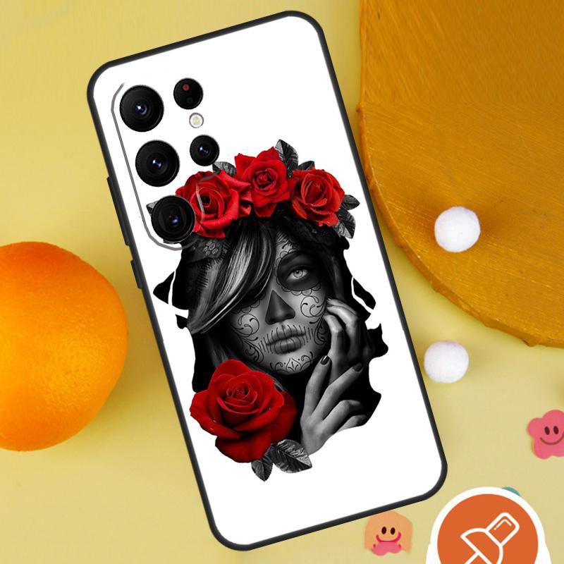 Mexican Skull Girl Tattooed Art Phone Case For Samsung Galaxy S25 Ultra S24 S22 S21 Ultra S9 S10 S20 Plus S23 FE Funda Cover