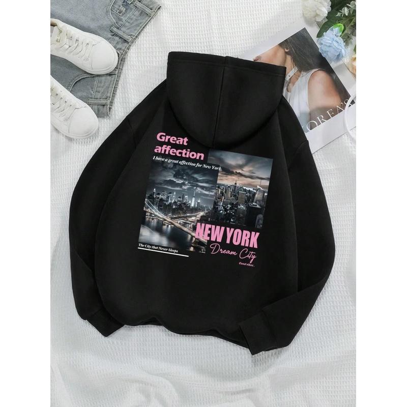 2025 Fashion New York Dream City Printed Hoodie Men Women Casual Trendy Fleece with Pockets Sports Style Loose Streetwearlover