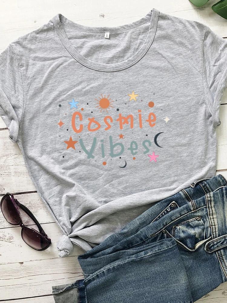 Cosmie Vibes Star Moon Print Women T Shirt Short Sleeve O Neck Loose Women Tshirt Ladies Tee Shirt Tops Clothes Camisetas Mujer