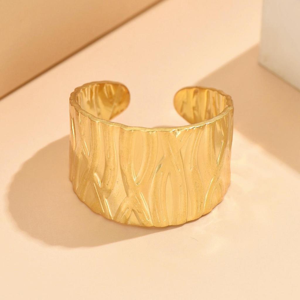 Cross Retro Wide Band Gold-Plated Textured Stainless Steel Adjustable Ring