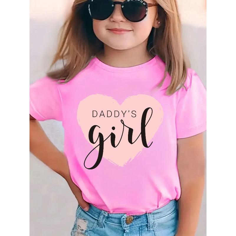 Taglie Europee Moda Estiva T-shirt a Maniche Corte per Ragazze con Stampa Cartoon Cuore DADDY'S GIRL, Top Casual e Versatile