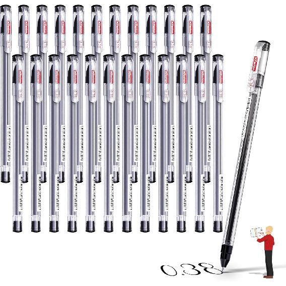 XFasten Extra Fine Point Pens 0.38mm 24-Pack Japanese-Style Fine Tip Gel Ink Ballpoint Pen Black, Smooth Ink Flow, Smudge-Free, Quick-Drying, No