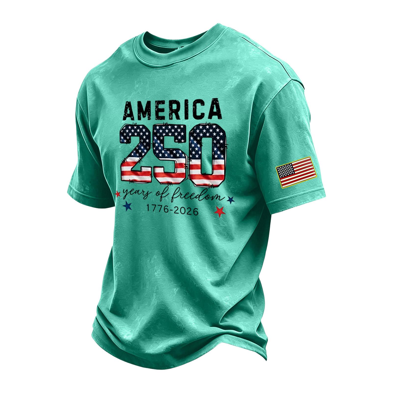 

Men s Vintage Washed Crew Neck Short Sleeve T Shirt with Patriotic Printed Design and Sleeve Patch for Casual Wear XXXXL зелений