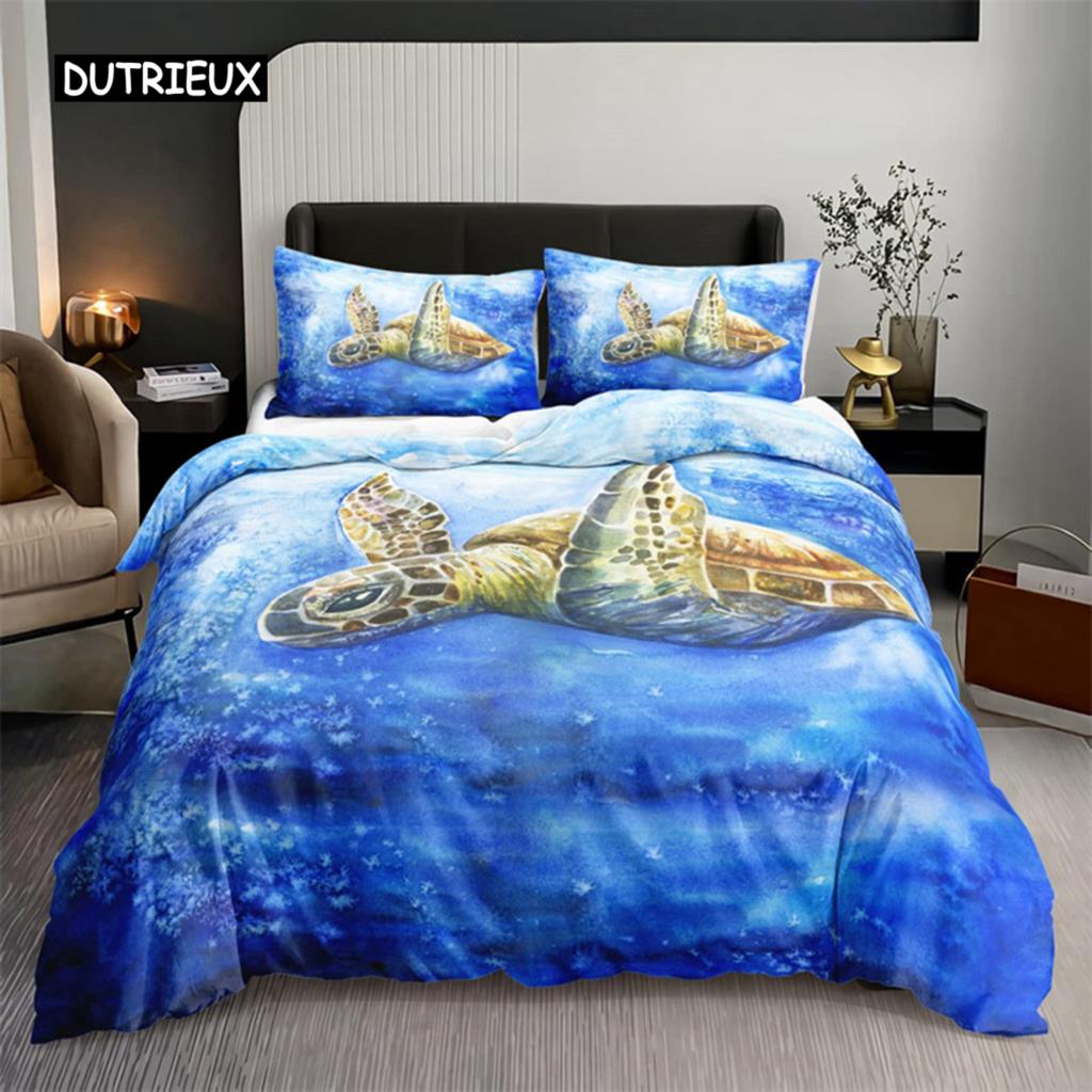 Watercolor Jellyfish Duvet Cover Mermaid Kawaii Sea Turtle Bedding Set Full For Boys Girls Gift Sea Ocean Theme Comforter Cover
