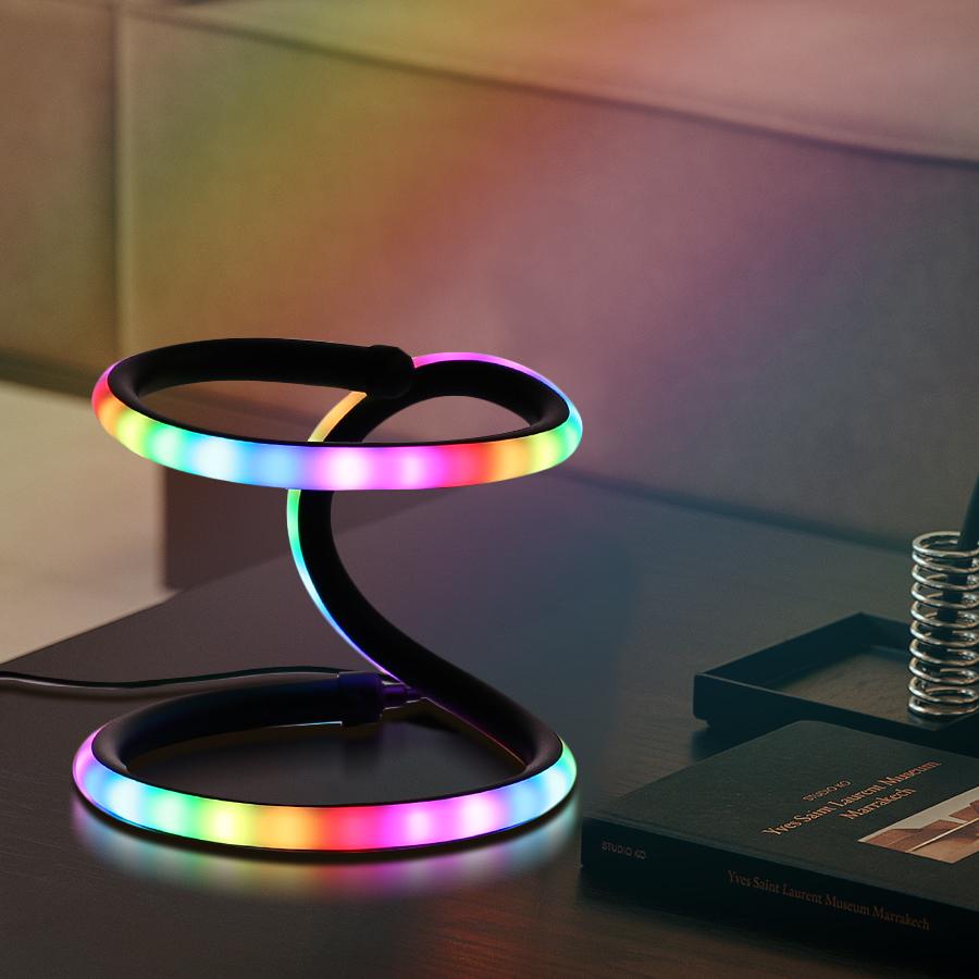 RGB LED Corner Floor Lamp with Remote, USB Powered  Inches Adjustable Height, Aluminum & Plastic Black Mood Lighting, Detachable