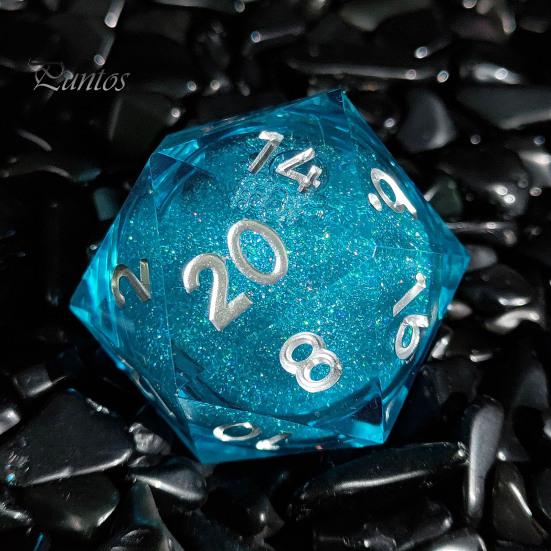 Mehrseitige Harzwürfel Flüssigkern Scharfe Kante 20 Seiten Gold-Silber-Farbe Nummer Polyedrisch Treibsand Mehrseitig D20 RPG Brettspiel Requisite Handgefertigt