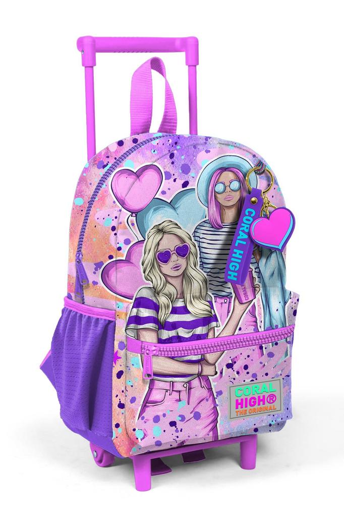 Minik Yuva Batoh na kolečkách Růžovo-fialový s motivem Fashion Girl Dvoukomorový 24055