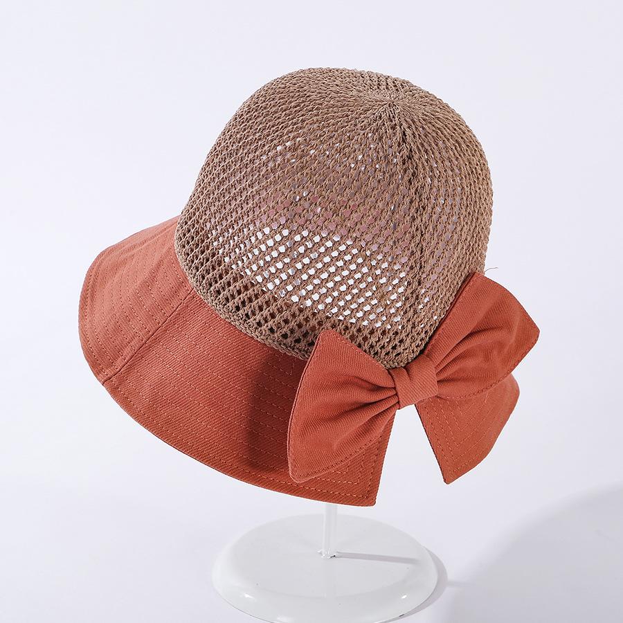 

COKK Summer Hats For Women Knitted Breathable Foldable Sun Hat With Bow Sun Protection Sunshade Korean Beach Hat Cap Travel New 56-58cm червоний