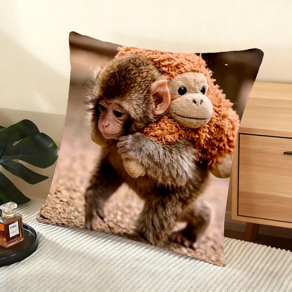 Punch Monkey Cushion Cover Soft Short Plush Pillow Cover Smooth Cozy Texture Aesthetic Cushion Case Home Decor