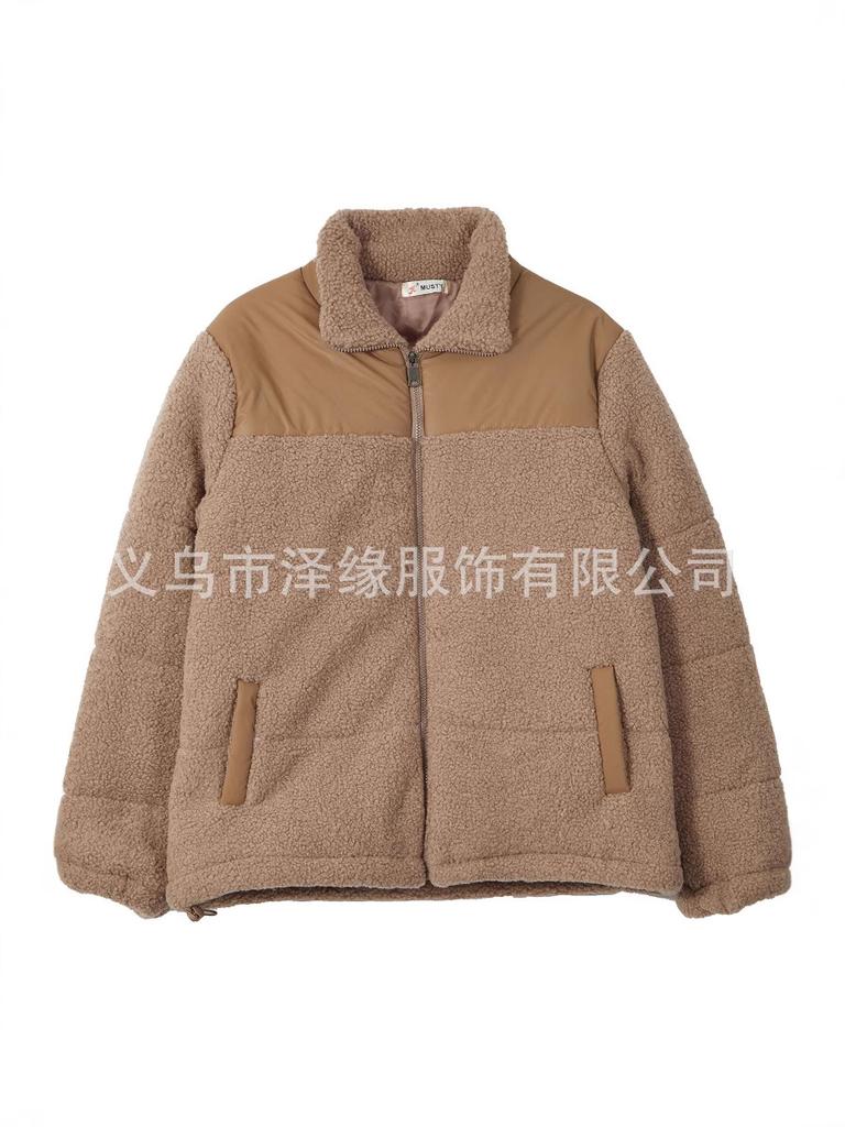 Splicing stand-up collar winter new loose thickened warm trend loose trendy brand imitation fur top