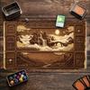 Vintage Carved Floating Castle Large Game Mat NonSlip Rubber Playmat Antique Wood Relief Art For Trading Card Tabletop Gaming