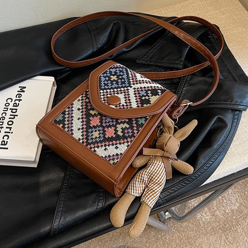 Women's Fashionable Red Ethnic Crossbody Phone Bag 