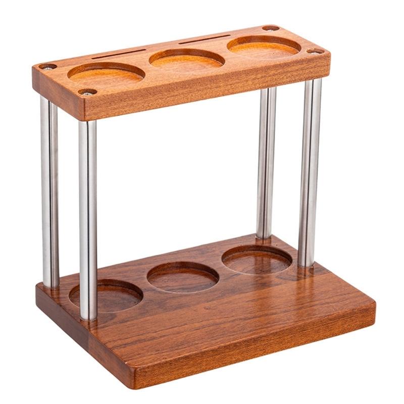 

Space Saving Double Layer Coffee Station Shelf Natural Wood Coffee Organizers Stand with Smooth Front for Home 1
