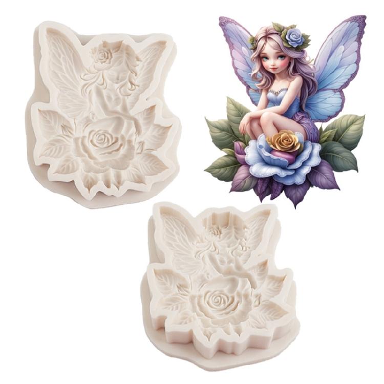Silicone Rose Butterfly Fairies Fondant Mold Easy Demolding Ideal for Family Crafts Baking Projects and Decorative Art